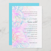 バルミツワーターコイズピンクパープルグリーンバタフライ 招待状 (正面/裏面)