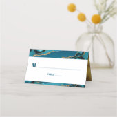 バルミツワーターコイズブルーグラデーション金ゴールドアゲートモダン プレイスカード (正面)