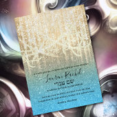 バルミツワーターコイズブルー金ゴールドエクストラスパークリー 招待状