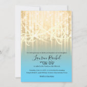 バルミツワーターコイズブルー金ゴールドスパークリライト 招待状 (正面)