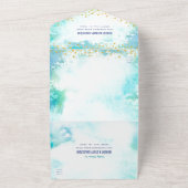 バルミツワーターコイズ水彩金ゴールドスクリプトパーティー オールインワン招待状 (外側)