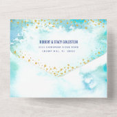 バルミツワーターコイズ水彩金ゴールド脚本ガーリー オールインワン招待状 (裏面)