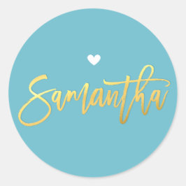 バルミツワーターコイズ金ゴールドスクリプトSAMANTHA ラウンドシール
