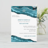 バルミツワーティール(緑がかった色)と銀アゲートモダント 招待状 (スタンド正面)