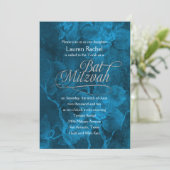 バルミツワーティール(緑がかった色)ブルーウォーターカラーフラワーズ 招待状 (スタンド正面)