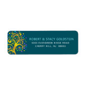 バルミツワーティール(緑がかった色)金ゴールドツリーオブライフ差出人住所 ラベル (正面)