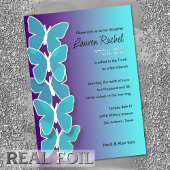 バルミツワーディメンショナルバタフライターコイズパープル 箔招待状