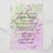 バルミツワーデリケートフローラ水彩デザイン 箔招待状 (正面)