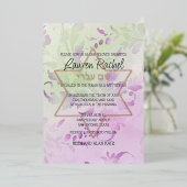 バルミツワーデリケートフローラ水彩デザイン 箔招待状 (立ち正面)