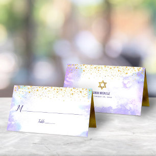 バルミツワートレンディー金ゴールドドットオンパープルウォーター色 プレイスカード