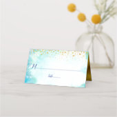 バルミツワートレンディー金ゴールドドットターコイズ水彩 プレイスカード (正面)