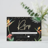 バルミツワートロピカルブラック金ゴールドパームウォーターカラー 出欠カード (スタンド正面)