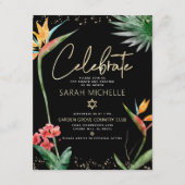 バルミツワートロピカルブラック金ゴールドフローラ水彩 エンクロージャーカード (正面)