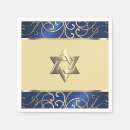 バルミツワーネイビエレガントーブルー&金ゴールドフィリグリー スタンダードカクテルナプキン