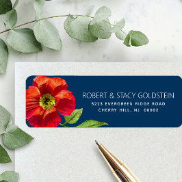 バルミツワーネイビーブルーフローラモダン差出人住所 ラベル