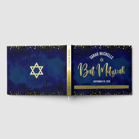 バルミツワーネイビー水彩画実在字金箔 ゲストブック (全面)