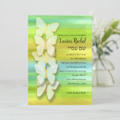 バルミツワーバタフライウォーターカラーブルーグリーンイエロー 招待状 (スタンド正面)