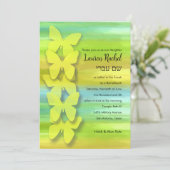 バルミツワーバタフライウォーターカラーブルーグリーンイエロー 招待状 (スタンド正面)