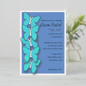 バルミツワーバタフライターコイズと任意の色 箔招待状 (立ち正面)