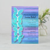 バルミツワーバタフライターコイズパープルウォーター色 箔招待状 (立ち正面)