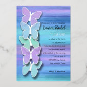 バルミツワーバタフライターコイズパープルウォーター色 箔招待状 (正面)