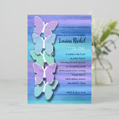 バルミツワーバタフライターコイズパープルウォーター色 箔招待状 (立ち正面)