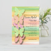 バルミツワーバタフライピンクグリーンピーチウォーター色 招待状 (スタンド正面)