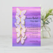 バルミツワーバタフライピンクパープルウォーター色 招待状 (スタンド正面)