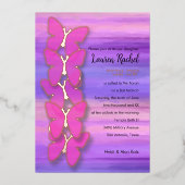 バルミツワーバタフライピンクパープルウォーター色 箔招待状 (正面)