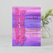 バルミツワーバタフライピンクパープルウォーター色 箔招待状 (立ち正面)