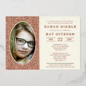 バルミツワーバラ金ゴールドオーバルフォトシックバラ金ゴールド 箔招待状 (正面)