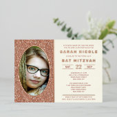 バルミツワーバラ金ゴールドオーバルフォトシックバラ金ゴールド 箔招待状 (立ち正面)