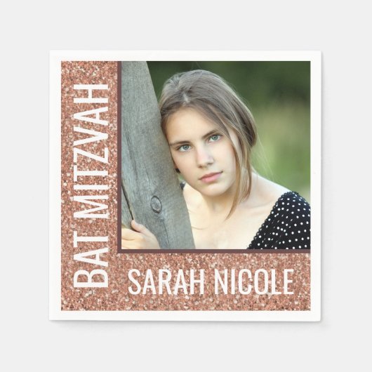 バルミツワーバラ金ゴールドグリッターグラムカスタム写真 スタンダードカクテルナプキン (正面)