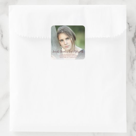 バルミツワーバラ金ゴールドタイポグラフィの写真アドレス スクエアシール (バッグ)