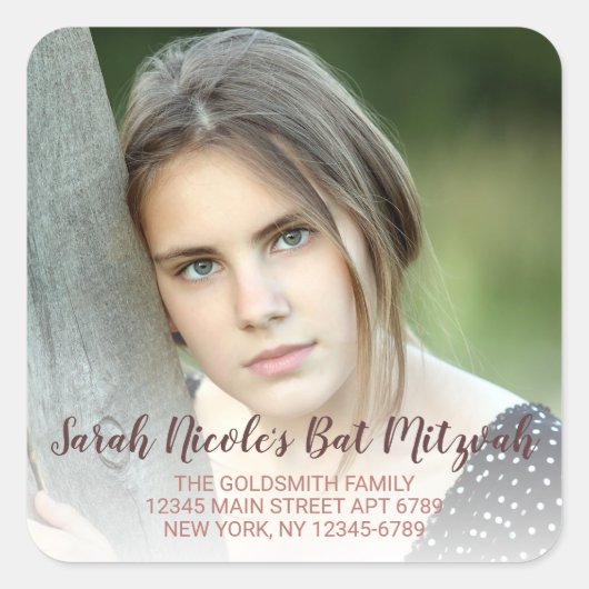 バルミツワーバラ金ゴールドタイポグラフィの写真アドレス スクエアシール (正面)