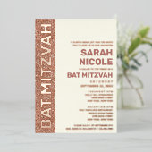 バルミツワーバラ金ゴールドモダンタイポグラフィバラ金ゴールド 箔招待状 (立ち正面)