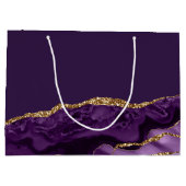 バルミツワーパーソナライズされたマゼルトフパープル金ゴールド ラージペーパーバッグ (裏面)