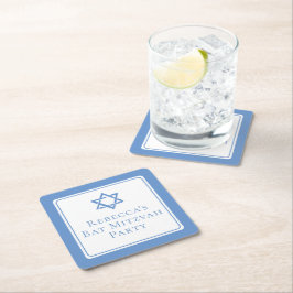 バルミツワーパーティーライトブルースターオブデイビッド スクエアペーパーコースター