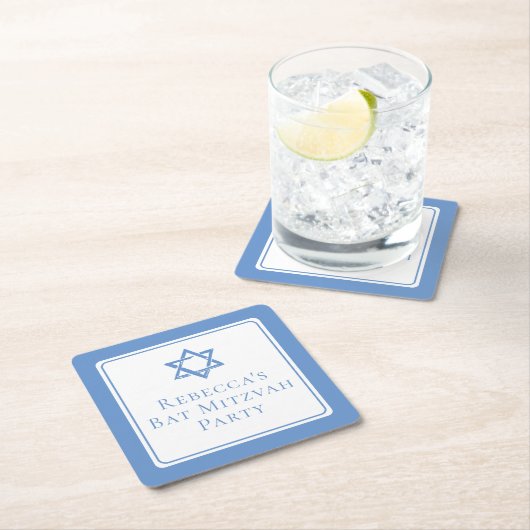 バルミツワーパーティーライトブルースターオブデイビッド スクエアペーパーコースター (インサイチュ)