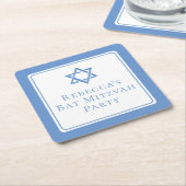 バルミツワーパーティーライトブルースターオブデイビッド スクエアペーパーコースター (アングル)