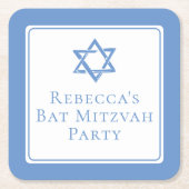 バルミツワーパーティーライトブルースターオブデイビッド スクエアペーパーコースター (正面)