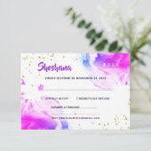 バルミツワーパープルウォーターカラーグリッターRSVPカード 出欠カード (スタンド正面)