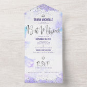 バルミツワーパープルウォーターカラーシルバースクリプトモダン オールインワン招待状 (内側)