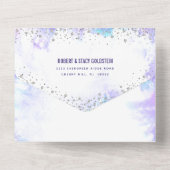 バルミツワーパープルウォーターカラーシルバースクリプトモダン オールインワン招待状 (裏面)
