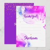 バルミツワーパープルウォーターグリッター 空白の サンキューカード (正面/裏面)