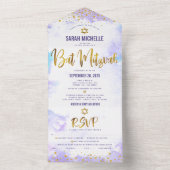 バルミツワーパープルウォーター色金ゴールドスクリプトパーティー オールインワン招待状 (内側)
