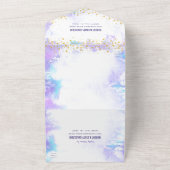 バルミツワーパープルウォーター色金ゴールドスクリプトパーティー オールインワン招待状 (外側)