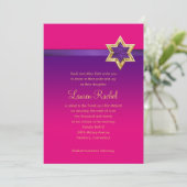 バルミツワーパープルグラデーションリボンとスター 招待状 (スタンド正面)