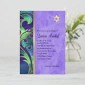 バルミツワーパープルグリーンウォーター金ゴールドアクセント 招待状 (スタンド正面)