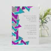 バルミツワーパープルターコイズスターデイヴィッド任意の色 招待状 (スタンド正面)